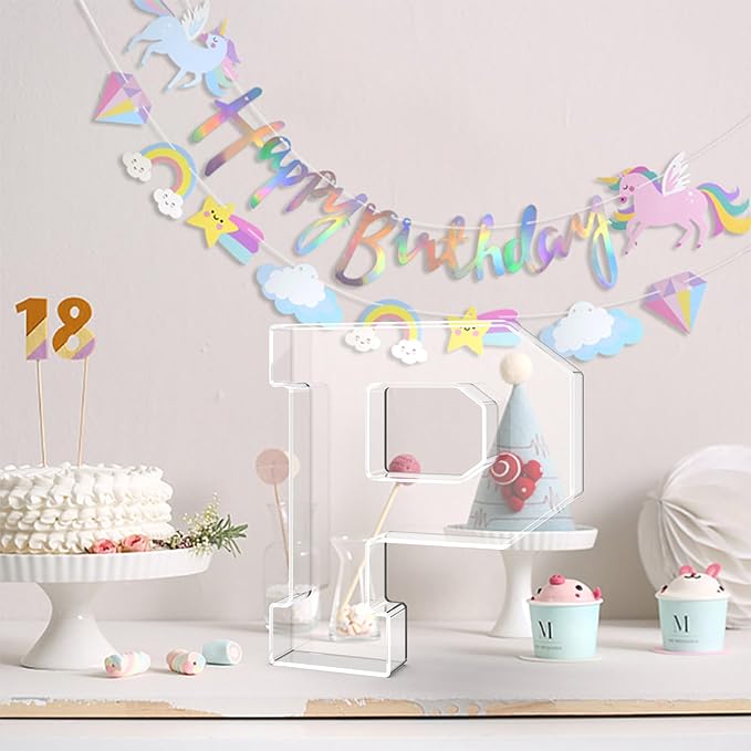 13.8" Acrylic Letter Charcuterie Tray, Charcuterie Letters Fillable Box for food, Reusable Serving Cake Candy Dish Display Tray for Birthday Anniversary Party Decoration (Letter P)
