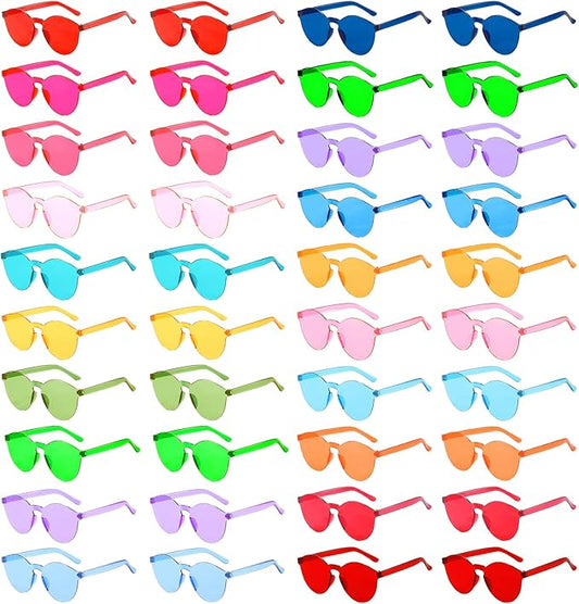 Pibupibu 40 Pack Colorful Round Rimless Party Sunglasses Bulk, Party Favors Sunglasses for Adults, Candy Color