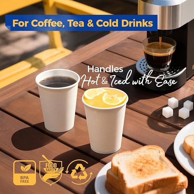 Fit Meal Prep 500 Pack 12 oz Disposable Paper Coffee Cups, Premium White Hot Cups for Hot/Cold Beverage, Durable Thickened Paper Cup Bulk for Office, Bussines, Cafes, Bistros, Party