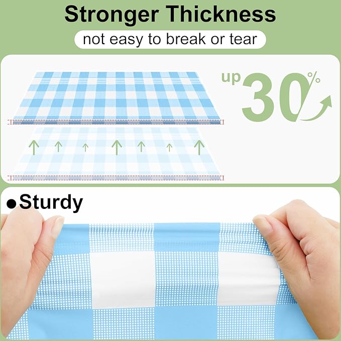 misaya 4 Packs Buffalo Disposable Table Cloth, 54 x 108 Inch Waterproof Plastic Tablecloth, Rectangle Baby Blue and White Checkered Table Covers for Picnic, Birthday, Party