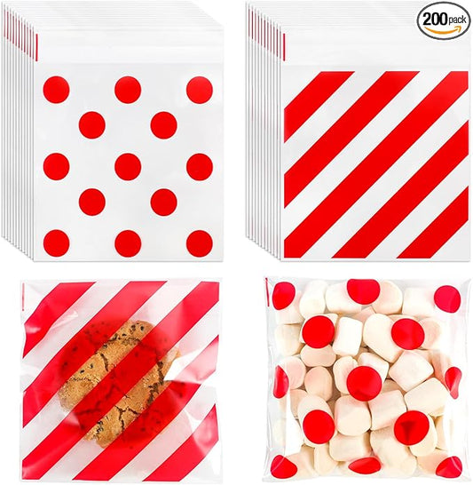 200pcs Cellophane Bags 5.5x5.5 Self Sealing Cookie Bags for Packaging Cellophane Treat Bag for Gift Giving Packaging Christmas Valentines Candy Goodie Homemade Bakery