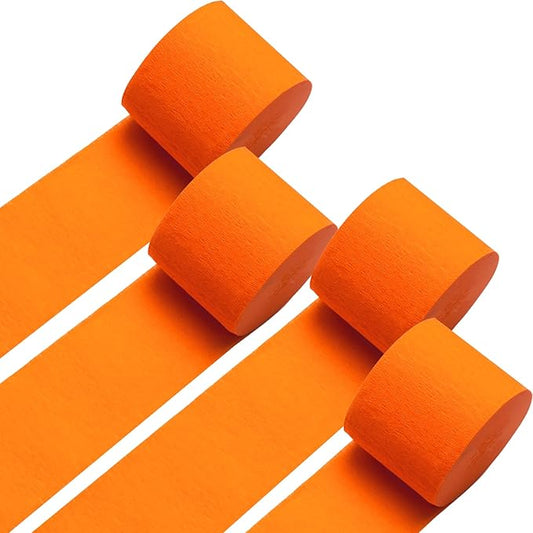 patypire Orange Crepe Paper Streamers 4 Rolls 328ft, Pack of Party Streamers for Party Decorations, Crepe Paper for Birthday, Baby Shower, Wedding Party Decorations (1.8 Inch x 82 Ft/Roll)