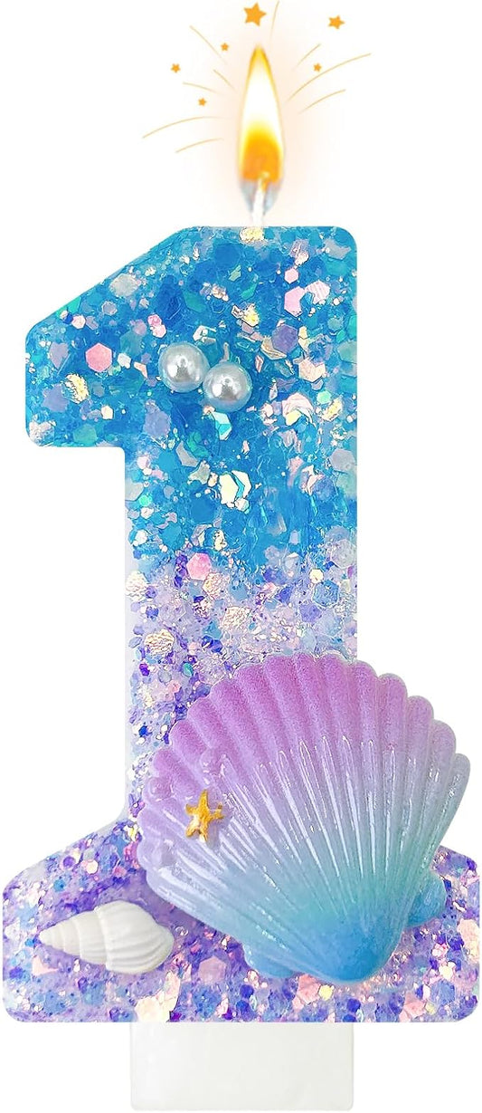 Blue and Purple Birthday Candles, 1th Birthday Cake Decoration, Cupcake Candles，Suitable for Mermaid Theme Party Cake Decoration (1)
