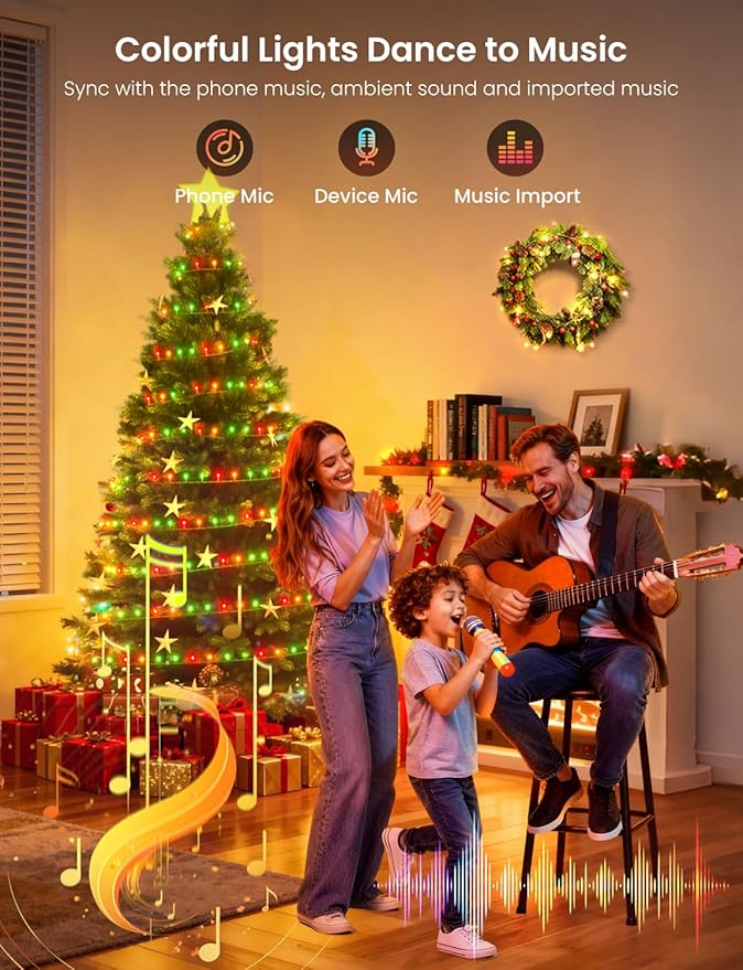 Smart Christmas Fairy Lights, 98.4Ft 300LEDs RGB+IC String Light, APP & Remote Control, with 84 Scenes, Music Mode, Work with Alexa & Google Home, Color Changing Halloween Decor Light for Indoor Tree