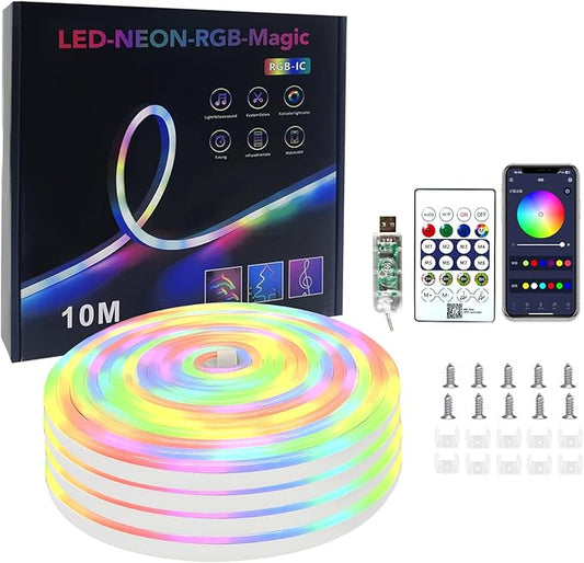 32.8ft Neon Rope Lights,LED Strip Lights - Waterproof, Bendable, Indoor/Outdoor Use for Parties, Home Decor (10M/32.8FT)