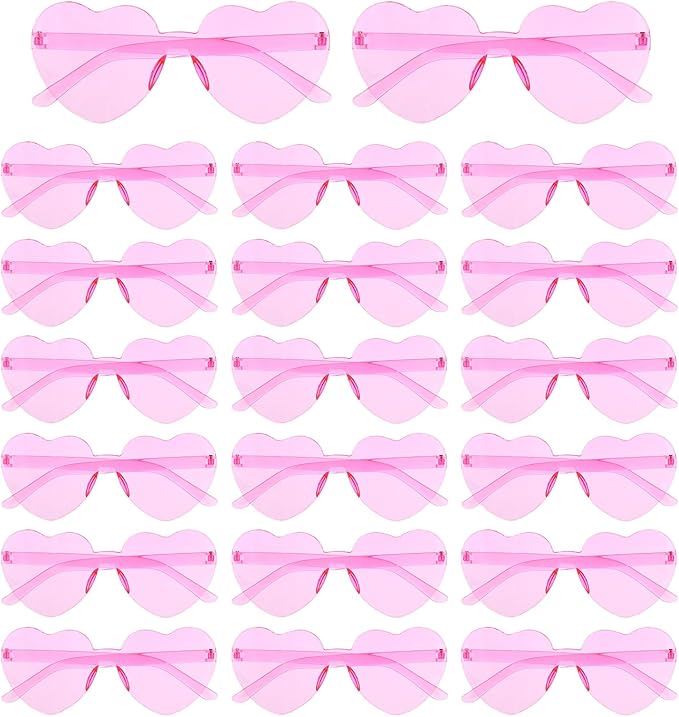 20 Pairs Heart Sunglasses, Heart Shaped Sunglasses Fun Rimless Pink Accessories for Women, Bachelorette Party Favors