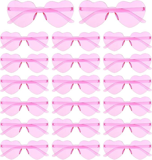 20 Pairs Heart Sunglasses, Heart Shaped Sunglasses Fun Rimless Pink Accessories for Women, Bachelorette Party Favors