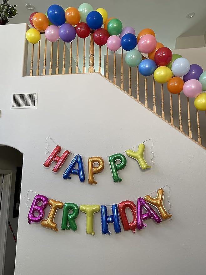 Rainbow Happy Birthday Balloon Banner, 16 Inch Foil Mylar Happy Birthday Balloons Letters, Reusable Colorful Happy Birthday Sign, Rainbow Birthday Decorations for Women, Boys and Girls