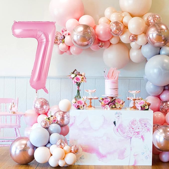 Pink Number 7 Balloon 40 Inch, Big Large Foil Helium Number Balloons, Jumbo Giant Mylar Number 7 Balloons for 7 Year Old Birthday Party Decorations Supplies Anniversary Celebration