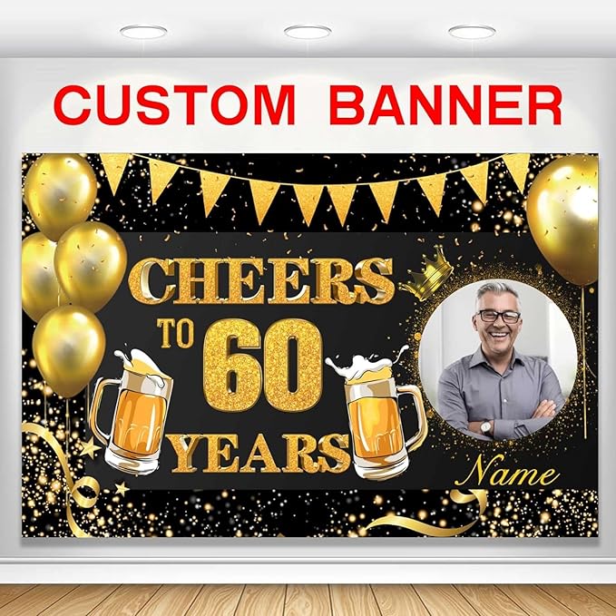 Custom Black and Gold Happy Birthday Party Decorations 30/35/40/45/50/55/60/65/70/75/80/85/90/95/100th Supplies Personalized Birthday Backdrop Banner(4x6ft)