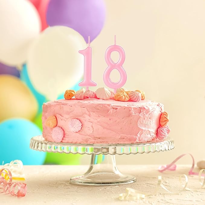 32 Pieces Number Birthday Candles Gold Cake Candles Number 0-9 Cake Decoration for Birthday Ten-Year Milestone Anniversary Wedding Party Celebration (Pink)