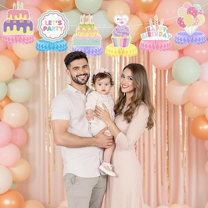12 Pieces Happy Birthday Centerpiece Decorations Pastel Birthday Table Decorations Rainbow Macaron Bday Centerpieces for Tables for Girls Women Pastel Birthday Party Supplies