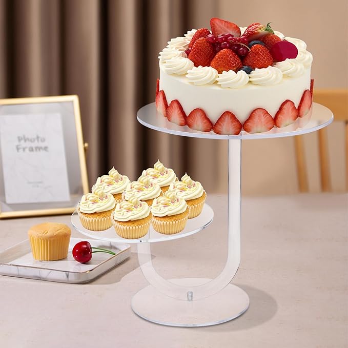 CECOLIC 2 Tier Clear Cake Stand Acrylic Cupcake Display Holder Dessert Pastry Tower for Weddings, Birthdays, Anniversaries, Baby Showers, Afternoon Tea Parties Décor (10 Inches)