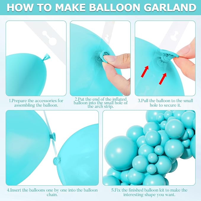 Amandir 153pcs Teal Balloons Arch Garland Kit Different Sizes 18 12 10 5 Inch Turquoise Dark Teal Blue Aqua Latex Balloon for Birthday Wedding Gender Reveal Engagements Mermaid Pool Party Decorations
