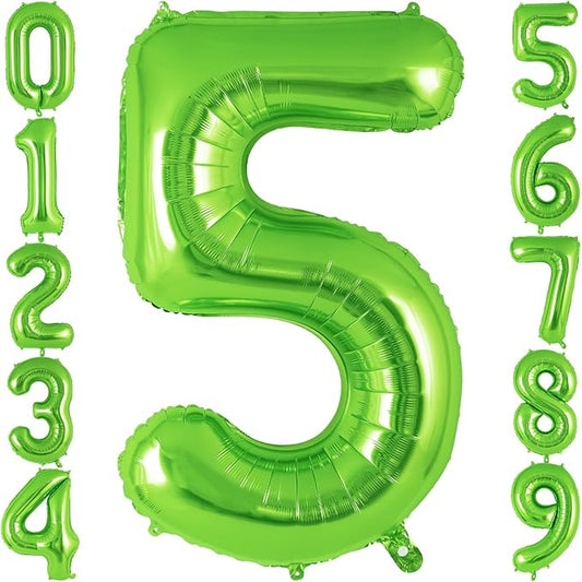 Green Number 5 Balloon 40 Inch, Big Large Foil Helium Number Balloons, Jumbo Giant Mylar Number 5 Balloons for 5 Year Old Birthday Party Decorations Supplies Anniversary Celebration