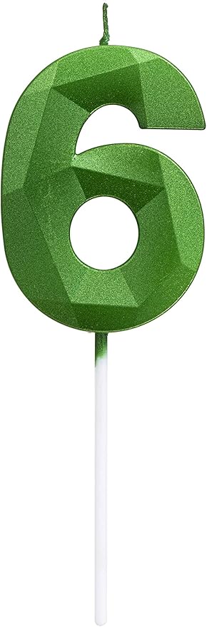 Green Happy Birthday Cake Candles,Wedding Cake Number Candles,3D Design Cake Topper Decoration for Party (Green Number 6)