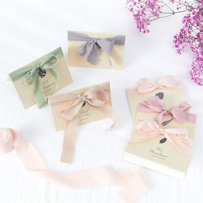 4 Rolls Blush Pink Handmade Fringe Chiffon Silk Ribbon 1" W x 5Yd Per Roll,Frayed Edges Ribbon Set for Gifts Wrapping,Wedding Invitations,Bouquets,DIY Crafts (1" x20Yd, Blush Pink)