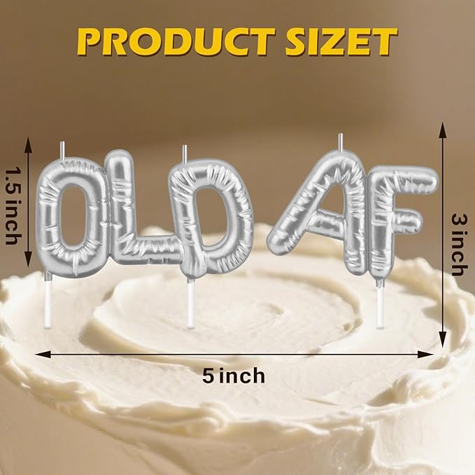 Old AF Birthday Candles – 9 Colors Funny Cake Candles w/Stable Base for Milestone Birthdays, Retirement Parties & 50th 60th 70th Celebrations(Silver)