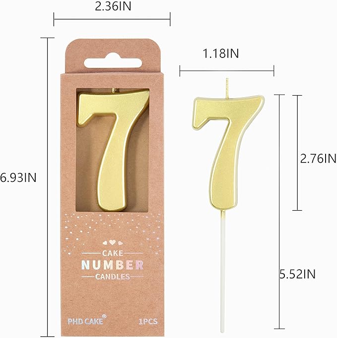 PHD CAKE 2.76 Inch Modern Gold 7 Number Birthday Candles, Gold Number Candles, Cake Number Candles, Party Celebration