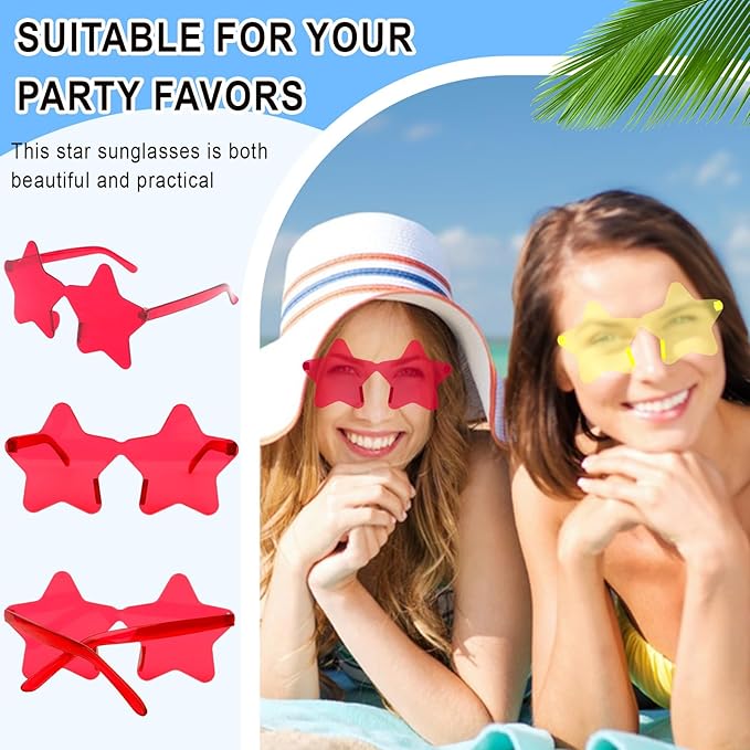 Semato 12 Pcs Star Sunglasses Bulk Rimless Red White and Blue Star Glasses Party Favors