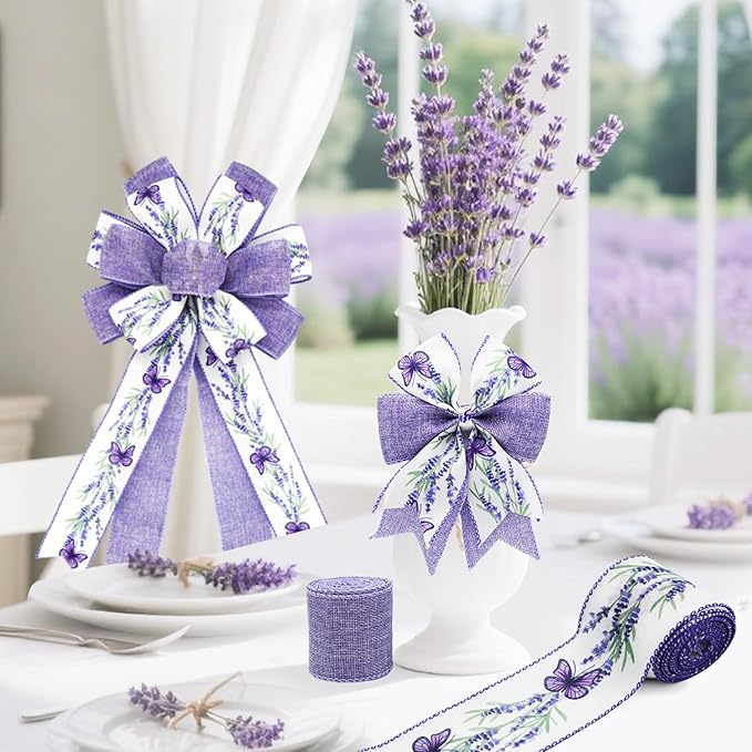 2 Rolls Lavender Wired Edge Ribbon - 2.5 Inch, 5 Yards Each, Spring Summer Lavender Grosgrain with Wired Edge for Wedding Decor, Gift Wrapping & DIY Crafts, Mother's Day Gift