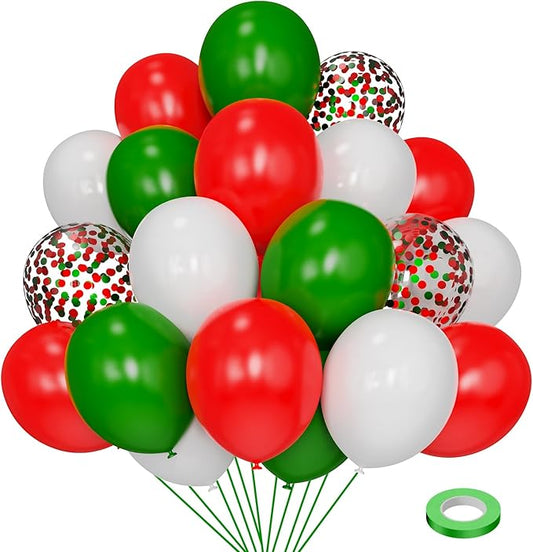 Red Green and White Balloons 55 Pcs Christmas Balloons with Confetti Balloons for CHristmas Birthday Party Wedding,Baby Shower,Graduation