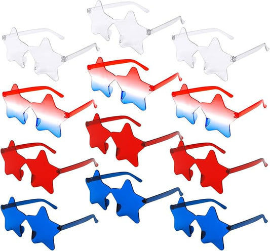 Semato 12 Pcs Star Sunglasses Bulk Rimless Red White and Blue Star Glasses Party Favors