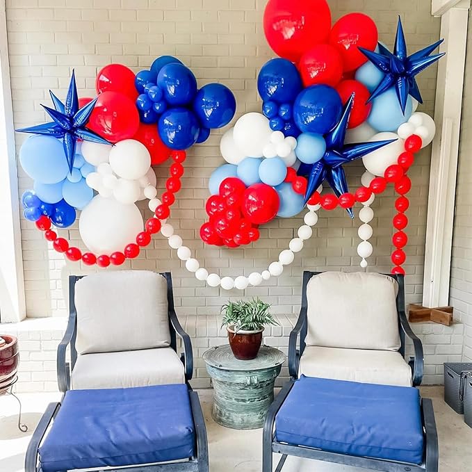 Red White Blue Balloons, Memorial Day Patriotic 250th Anniversary USA Blue Red Latex Helium Balloon for Patriotic 4th of July Independence Day Baseball Birthday Graduation Party Decorations