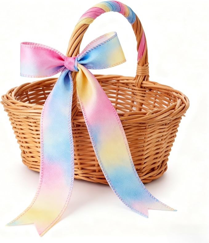 Meseey 2.5 Inch x 10 Yards Pastel Wired Ribbon, Rainbow Gradient Wired Edge Ribbon for Easter Wreaths, Gift Wrapping, Easter Baskets, Crafts, Spring Party Decorations