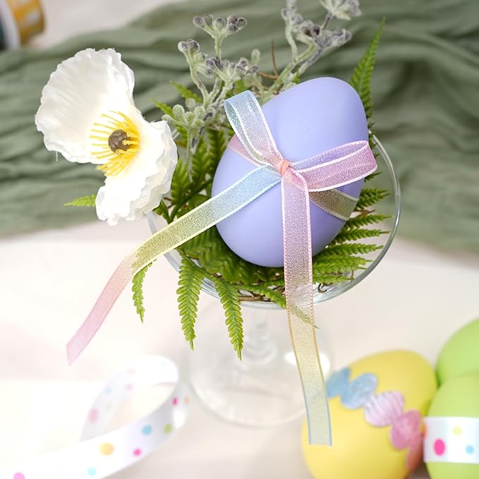 LaRibbons Easter Ribbons for Crafts, 6 Rolls Spring Decorative Ribbons,5 Yards Each, Pastel & Easter Egg Designs for Gift Wrapping, Wreaths & DIY Crafts