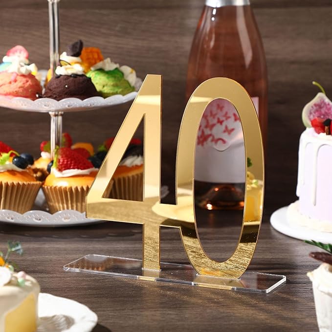 Threehoney Mirror Gold 40th Birthday Decorations for Men and Women Acrylic Anniversary Decorations Table Numbers Centerpieces for Birthday Party