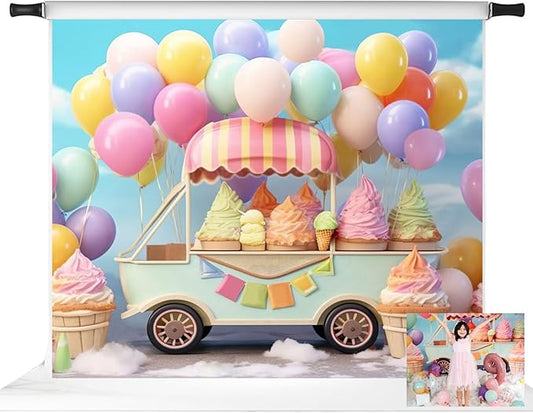 Kate Summer Ice Cream Car Balloon Backdrop Kids Birthday Party Decoration Photography Background 10x8ft