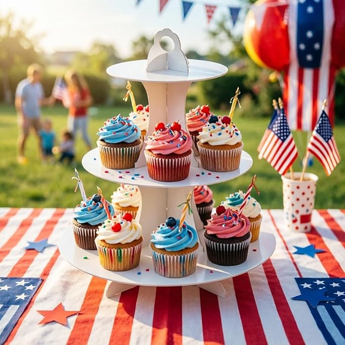 YLDW Cupcake Stand 2Pcs, 3-Tier Cupcake Stand Display, Cardboard Cup Cake Tower Stand, Disposable Dessert Stand for Birthday Tea Party Baby Shower Treat Decorations, White