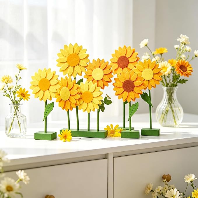 SUNBEAUTY 8 PCS Sunflower Felt Centerpieces for Tables Flower Birthday Party Decorations Sunflower Birthday Party Decorations Orange Yellow Sunflower Decorations for Girl Birthday Baby Shower