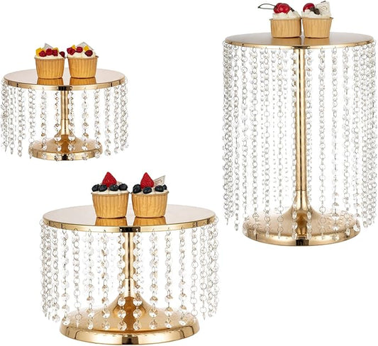 Gold Metal Cake Stand for Set of 3, 12in Round Wedding Cupcake Holder for Table, Dessert Cupcake Pedestal Display Plate for Party Wedding Anniversary Baby Shower