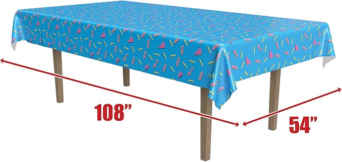 Beistle 90s Party Tablecovers, 2-Pack Plastic Rectangular Tablecloths, 1990’s Themed Table Decor for Birthday Parties, Throwback Events, and Retro Celebrations, Pastel Blue, 54" x 108