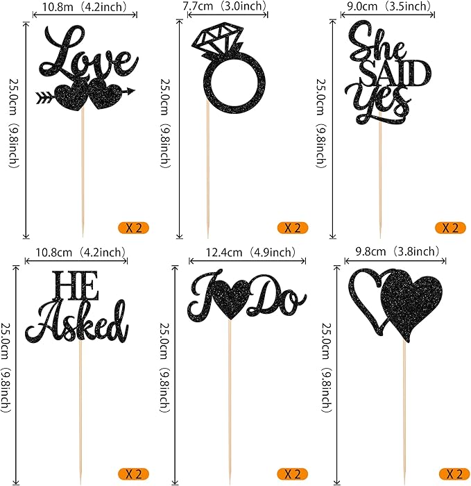 12 Pack He Asked She Said Yes Centerpiece Sticks Love Heart I do Ring Table Centerpiece Sticks for Wedding Engagement Bridal Theme Party Supplies Gold (black)