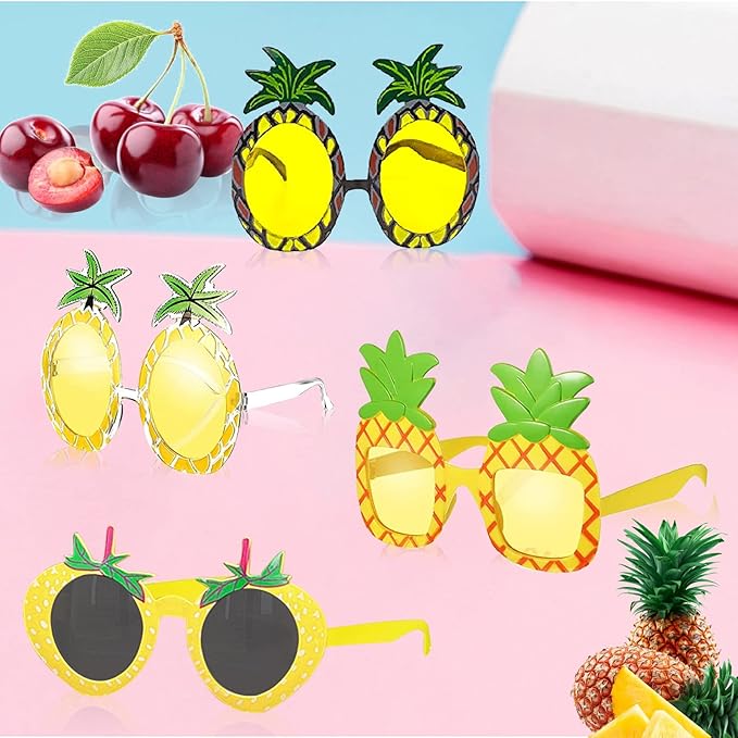 12 Pieces Fruit Eyeglasses Tropical Pineapple Glasses with 12 Styles,Hawaiian Fruit Funny Shape Eyeglasses Pineapple Party Favors for Hawaiian Summer Beach Luau Theme Party Supplies