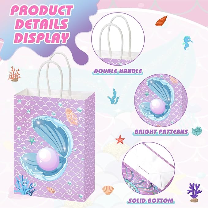 Outus 24 Pcs Mermaid Birthday Party Favor Bags Mermaid Gift Goodie Treat Candy Bags Under the Sea Gift Wrap for Kids Princess Baby Shower Party Supplies