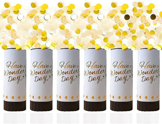 White Confetti Cannon, 6 Pack Mini Party Poppers Shooters Party Confetti Cannon Biodegradable Confetti for Wedding Kids Birthday Wedding Party Supplies
