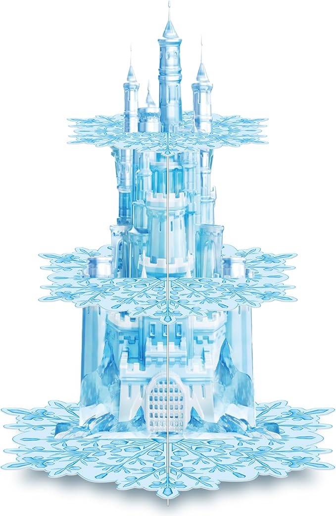 Zopeal 3 Tier Snowflake Cupcake Stand Party Decorations Snowflake Cupcake Stand Cake Holder Winter Snow Themed Cake Holder Winter Dessert Stand for Girls Kids Winter Birthday Party Supplies