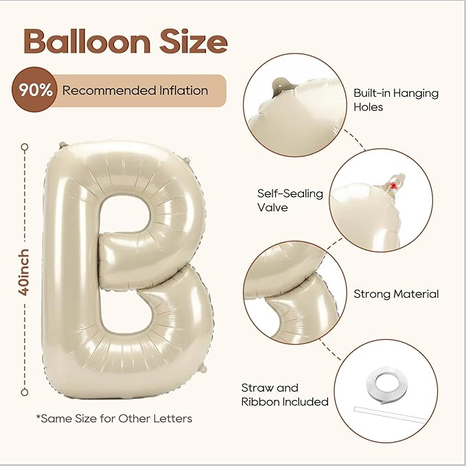 40 Inch BRIDE Balloons, Beige Bride Balloon for Wedding Engagement, Foil Banner Letter Balloon Cream White for Bachelorette Bridal Shower, Bridal Bride To Be Party Favors Decorations