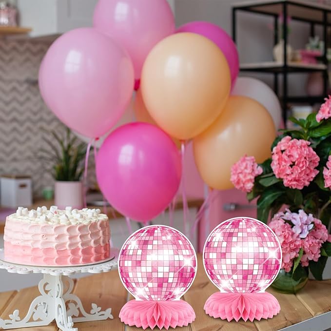 Disco Party Decorations - Pink Disco Decor Flat Disco Ball Centerpieces for Party Table Disco Ball Decor for Cowgirl Birthday Bachelorette Bridal Shower Disco Party Favors
