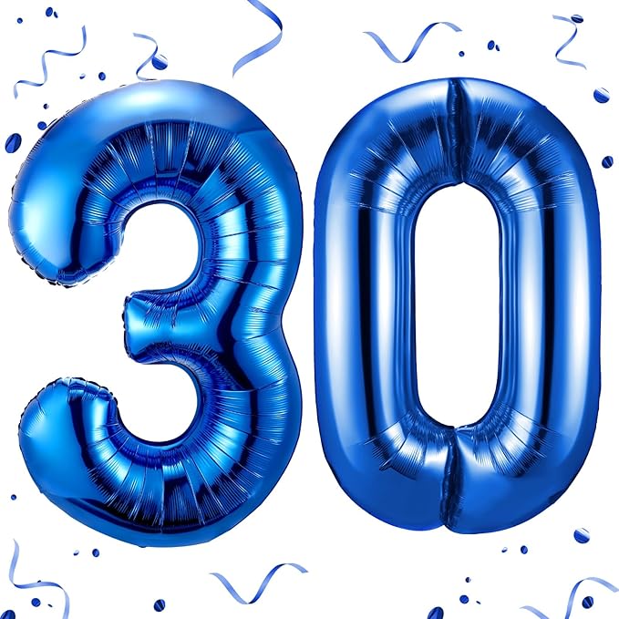 Gejoy 40 Inch Number 30 Balloons Jumbo 30 Foil Giant Number 30 Balloons for 30th Birthday Party Decorations and Rip to My 20s Anniversary Event(Blue)