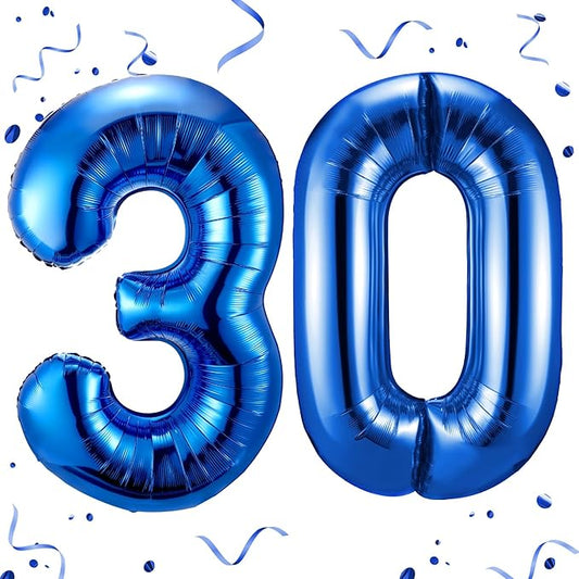 Gejoy 40 Inch Number 30 Balloons Jumbo 30 Foil Giant Number 30 Balloons for 30th Birthday Party Decorations and Rip to My 20s Anniversary Event(Blue)