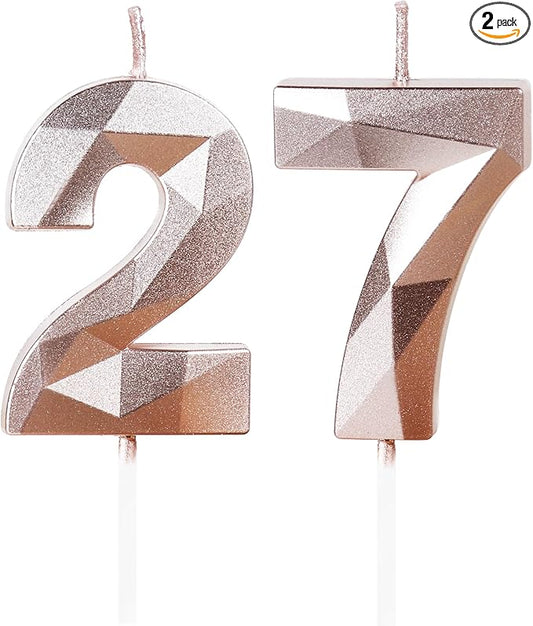 27th Birthday Candles,Number 27 Candles,Rose Gold Happy Birthday Candle for Cake,3D Design Cake Topper Decorations for Women Men Birthday Party Wedding Anniversary Celebration Supplies