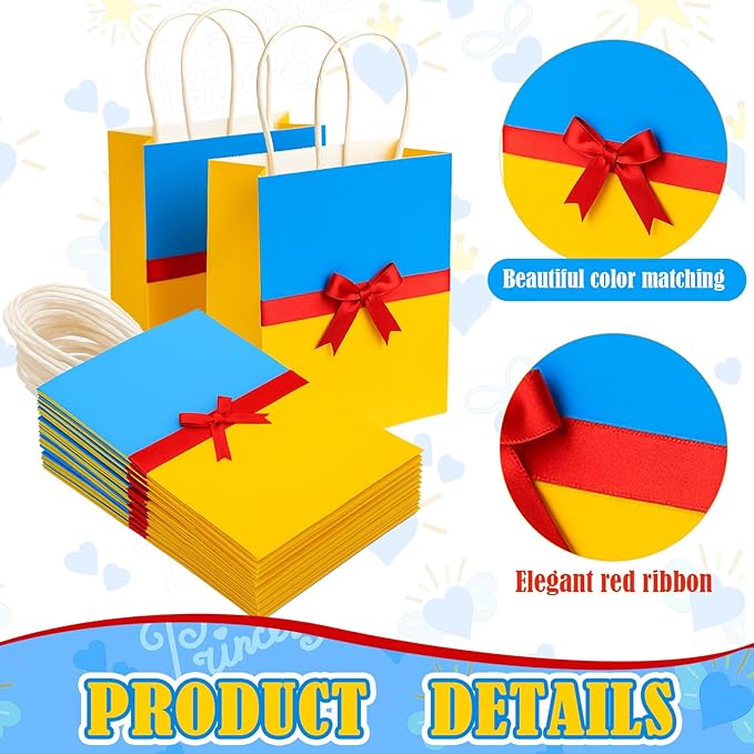 Humyoun 24pcs Princess Gift Bags with Bow Reusable Goodie Bags with Handles Candy Treat Accessories for Princess Kids Birthday Party Favors Decoration Supplies, 6.3 x 8.7 Inch