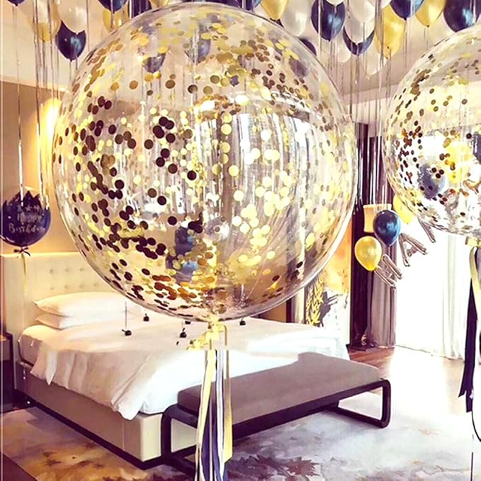 36 Inch Giant Confetti Balloons, Gold Latex Confetti Round Balloons for Birthdays Weddings Receptions Festival Party Decoration, Pack of 5 Pcs