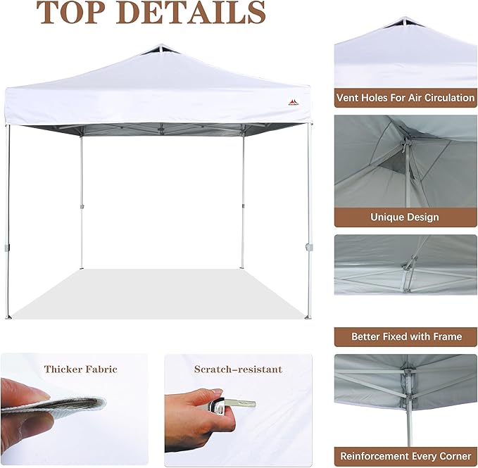SCOCANOPY Commercial 10x10 Pop Up Canopy Replacement Cover Top with Air Vent,Canopy Cover ONLY, (White)