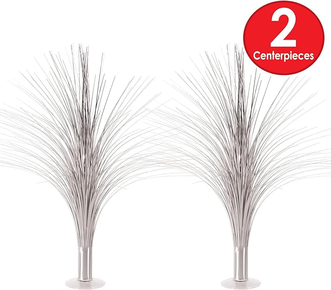 Beistle 2-Pack Metallic Spray Centerpiece, Shimmering Silver Decoration for New Years, Awards Night, & Birthday Parties, Table Decor for Events, 19”